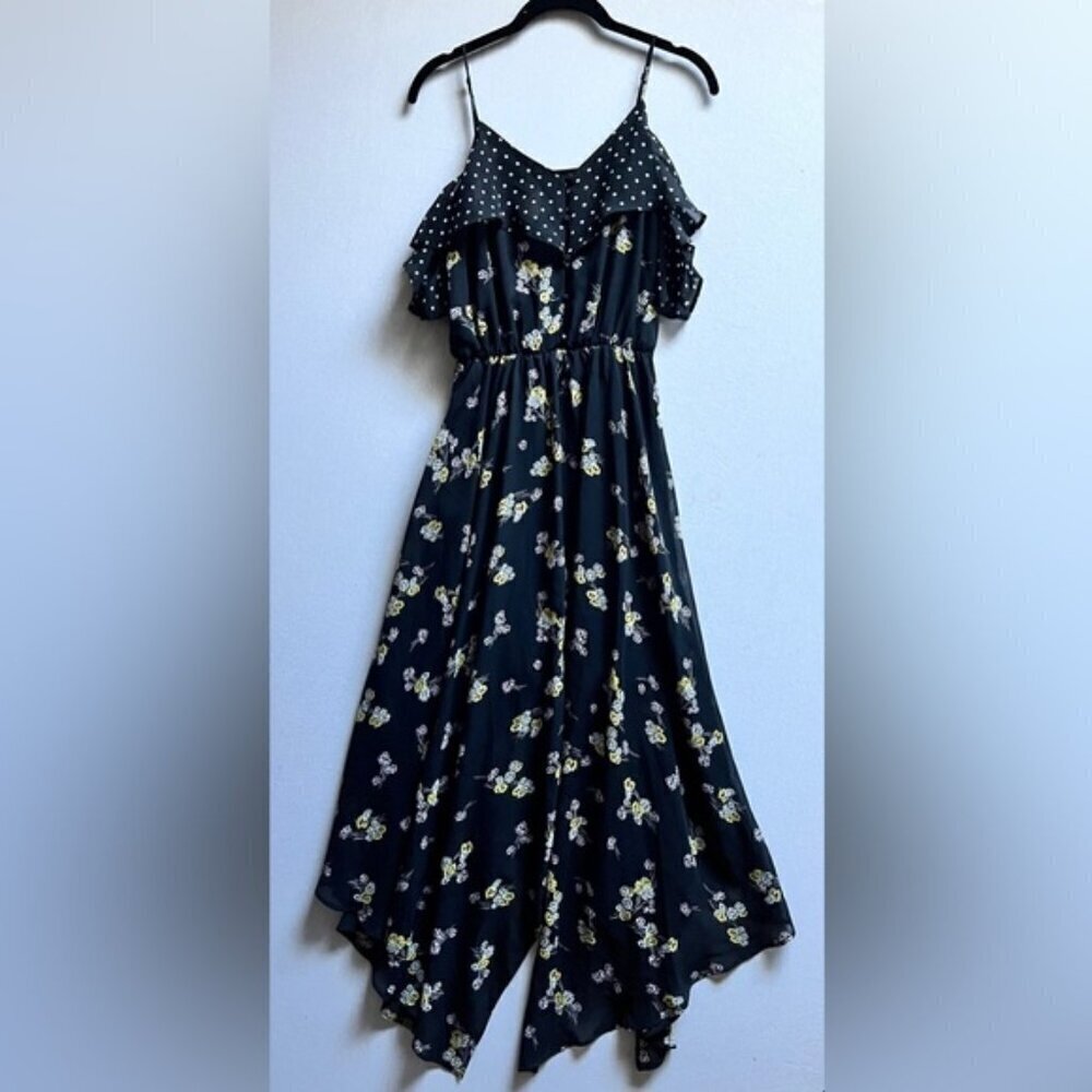 Maurices Floral Spaghetti Strap Maxi Dress Split Front Black XS